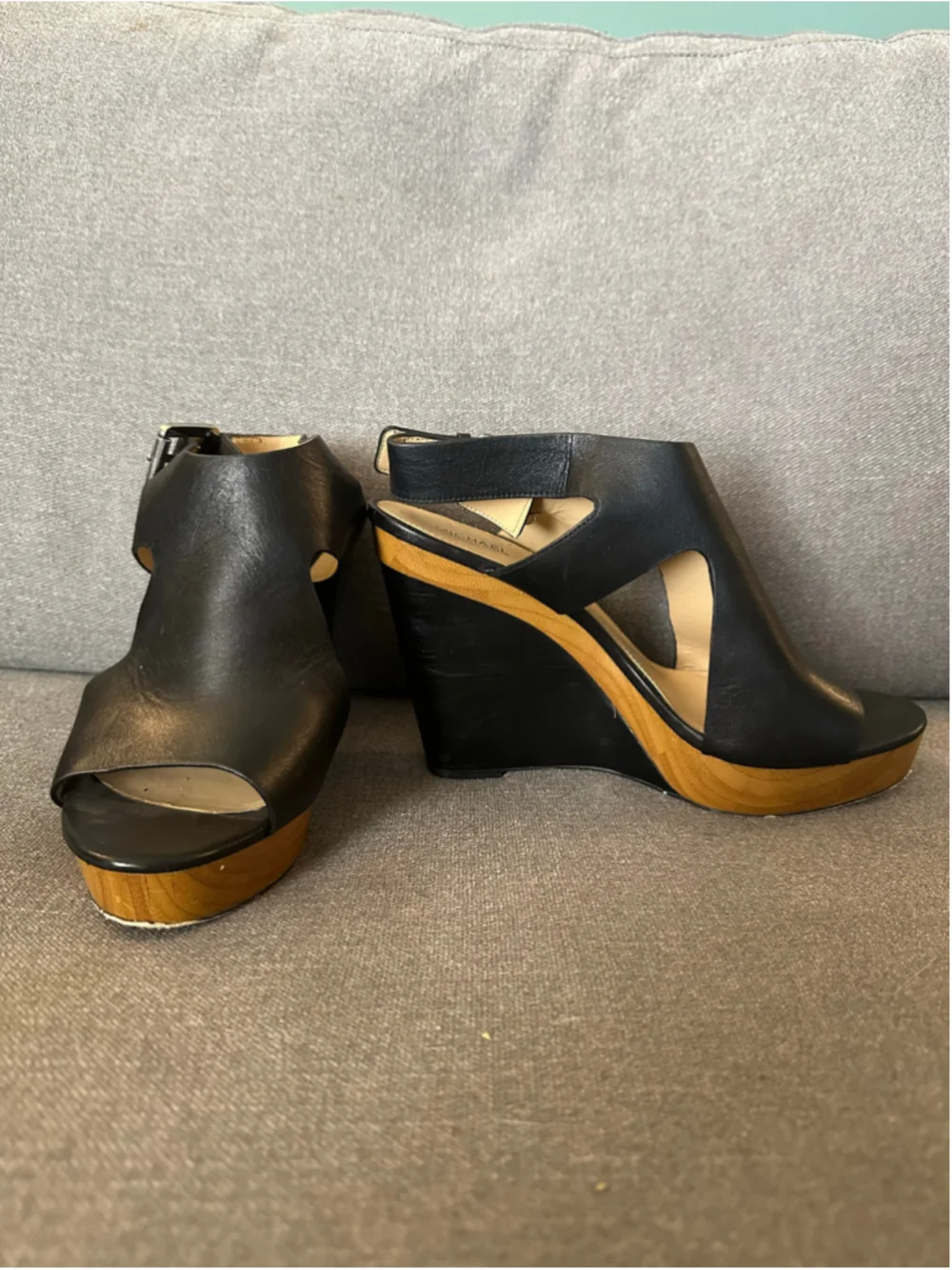 Michael Kors Black and Tan Wedge Sandals Size 9